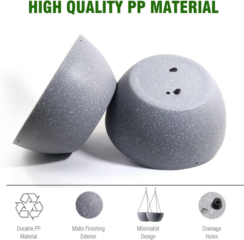 WOUSIWER 13 inch 2 Pack Large Hanging Planters for Indoor Outdoor Plants with Drainage Holes and Chain, Round Hanging Flower Pots for Garden Home Porch Decor, Grey Speckles - Image 3